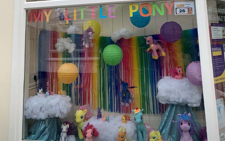 Front window decorated with My Little Pony